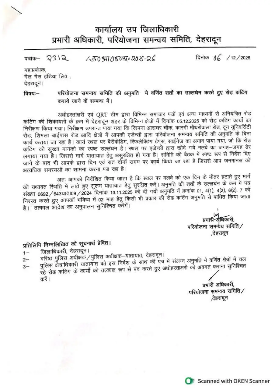 रोड कटिंग के नियमों का उल्लंघन