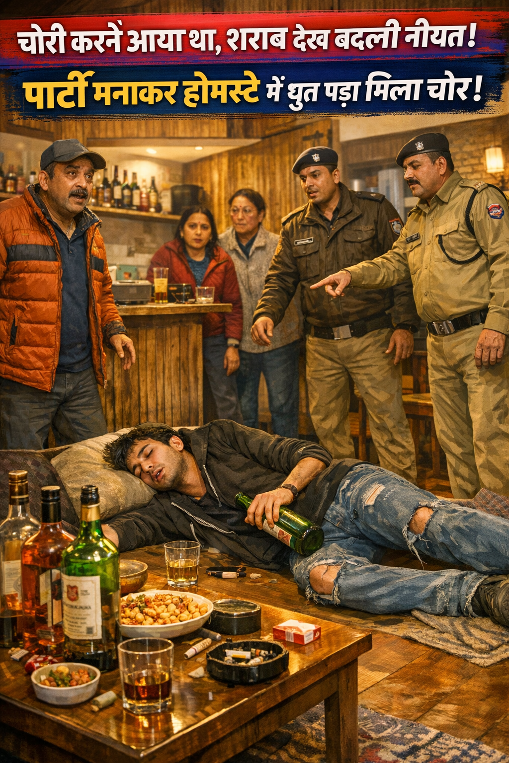 चोरी करने घुसा चोर, शराब दिखी तो बदल गई नीयत image ai genrated