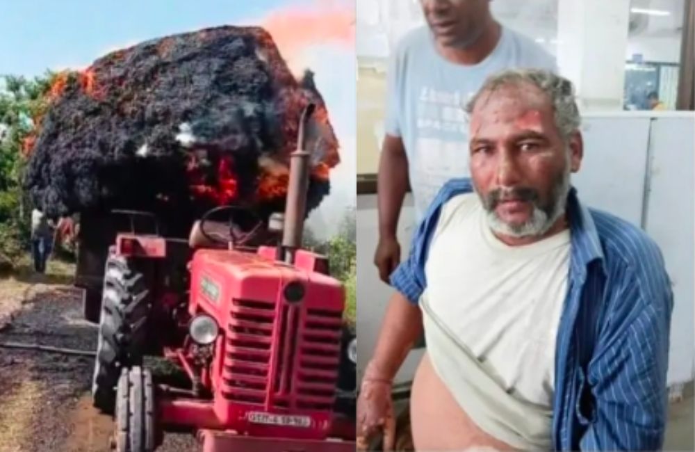 ट्रैक्टर-ट्रॉली में लगी आग