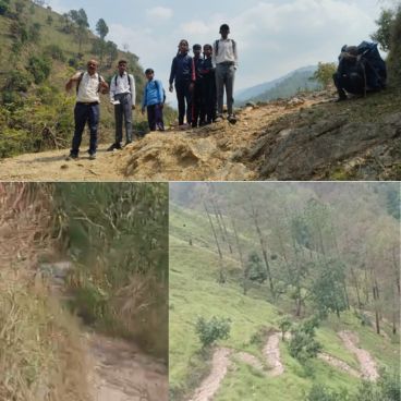 अल्मोड़ा के भैसियाछाना ब्लॉक के तिमूरी गांव के ग्रामीण पगडंडियों के सहारे खतरनाक सफर तय करते हुए