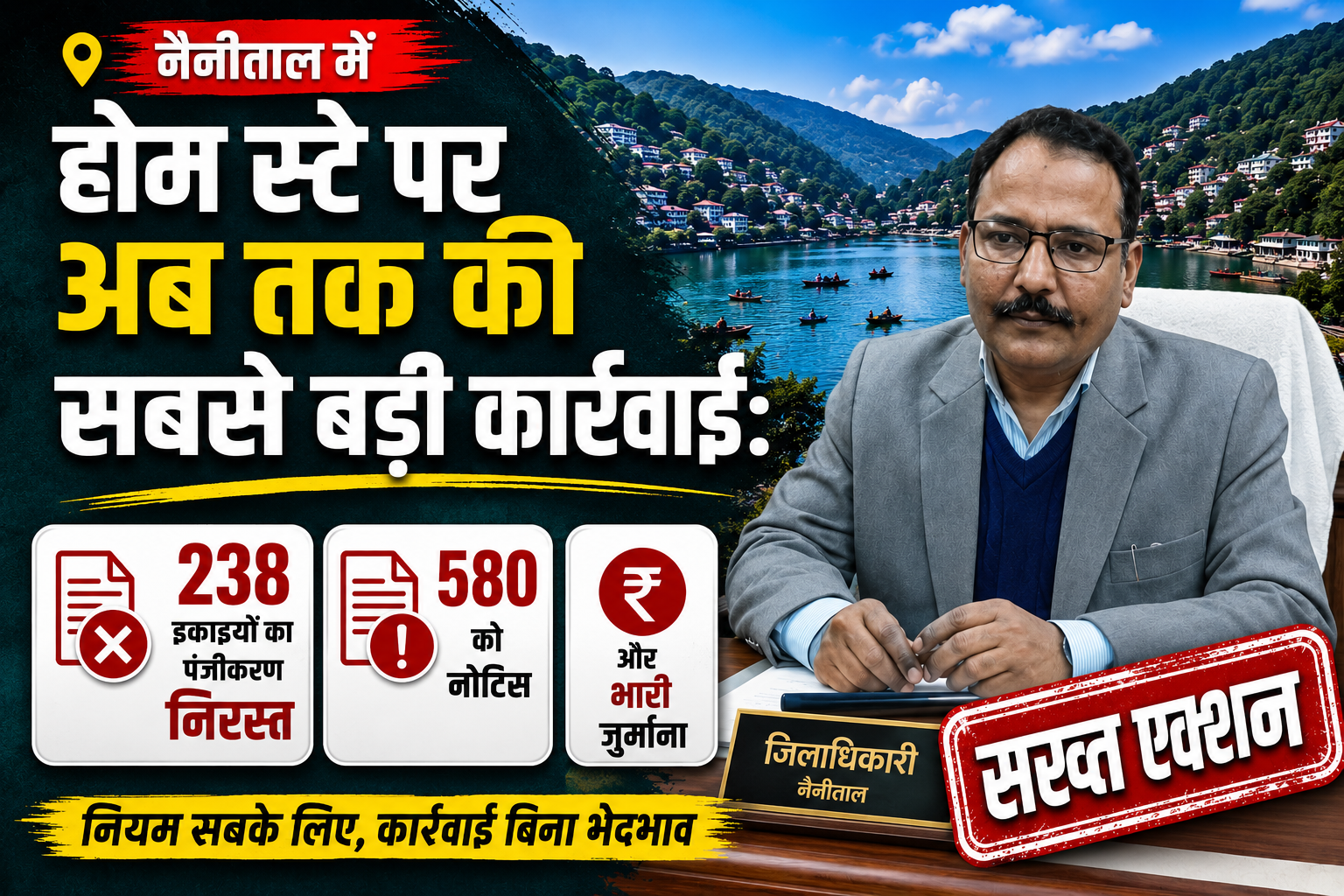 नैनीताल जनपद में मानकों का उल्लंघन करने पर होम स्टे स्वामियों के खिलाफ जिला प्रशासन और पर्यटन विभाग की बड़ी कार्रवाई का विवरण