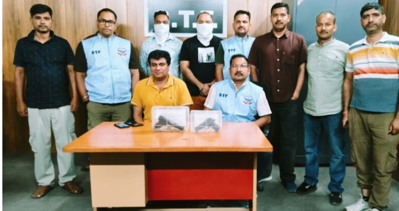 सितारगंज में एसटीएफ द्वारा गिरफ्तार किए गए आरोपी और बरामद अवैध हथियार
