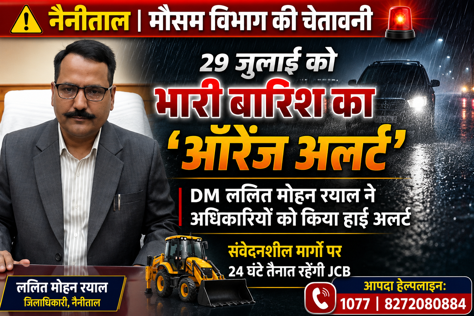 नैनीताल में 29 जुलाई को भारी बारिश के ऑरेंज अलर्ट पर अधिकारियों को निर्देश देते जिलाधिकारी ललित मोहन रयाल
