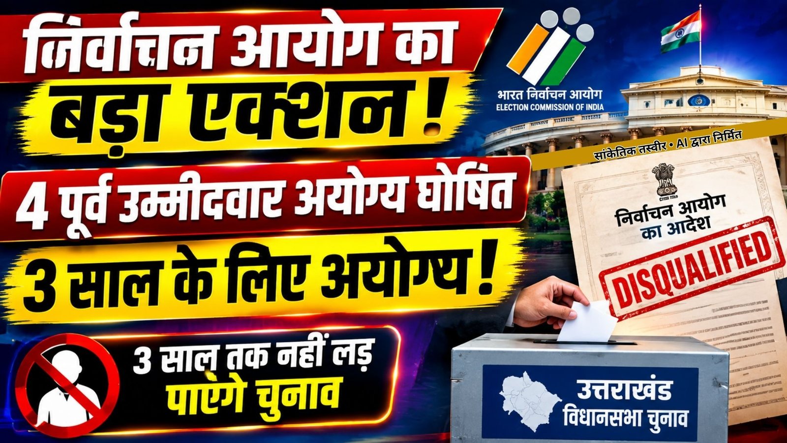 Election Commission Of India Logo And Uttarakhand State Map Representing Action Against Candidates