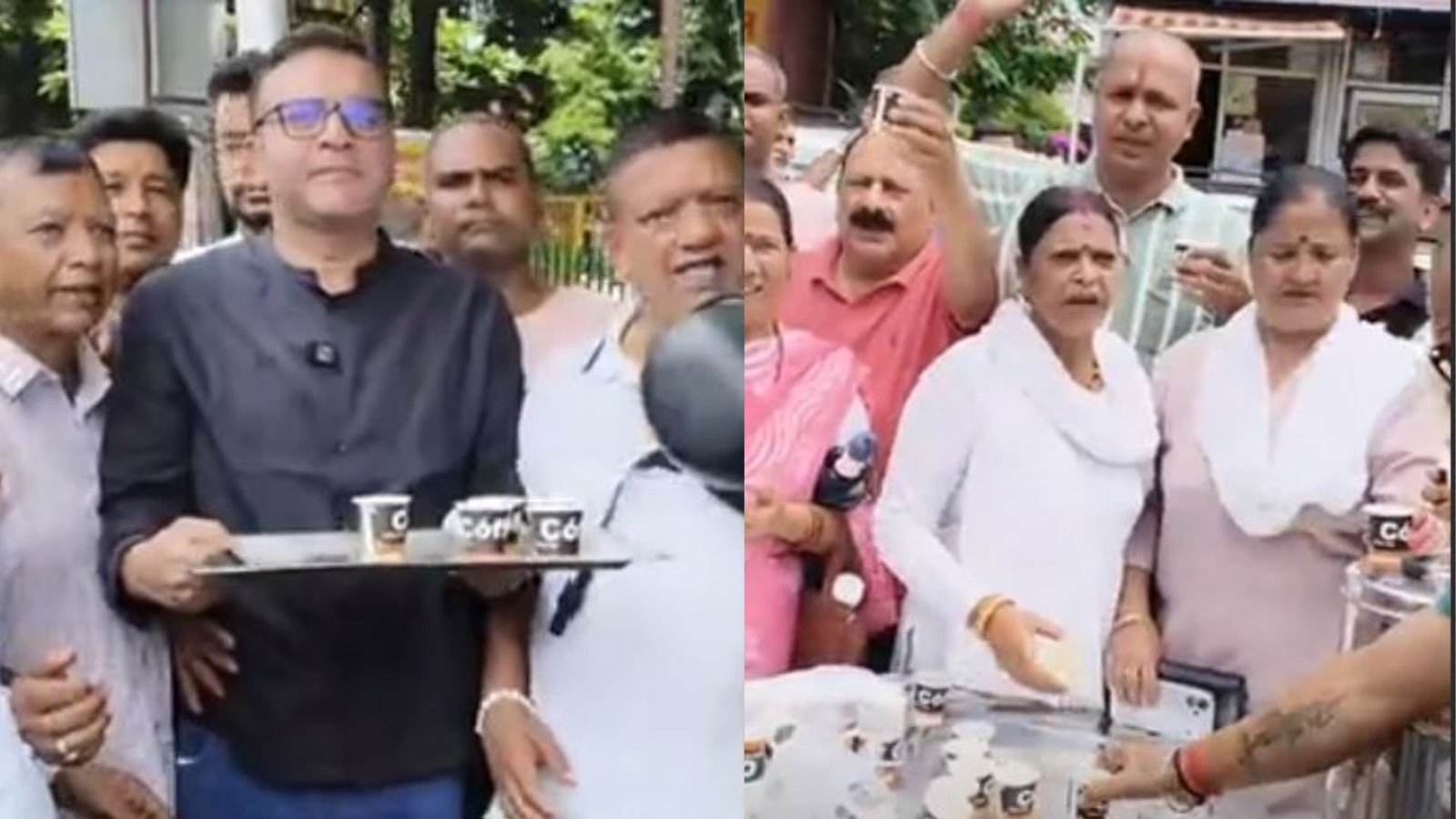 Haldwani MLA Sumit Hridayesh And Congress Workers Serving Sugarless Tea At Tikonia Chauraha