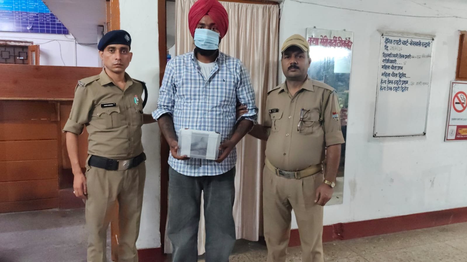 Haldwani Police Team With Seized Verna Car And Illegal 315 Bore Pistol Outside Sub Jail Premises