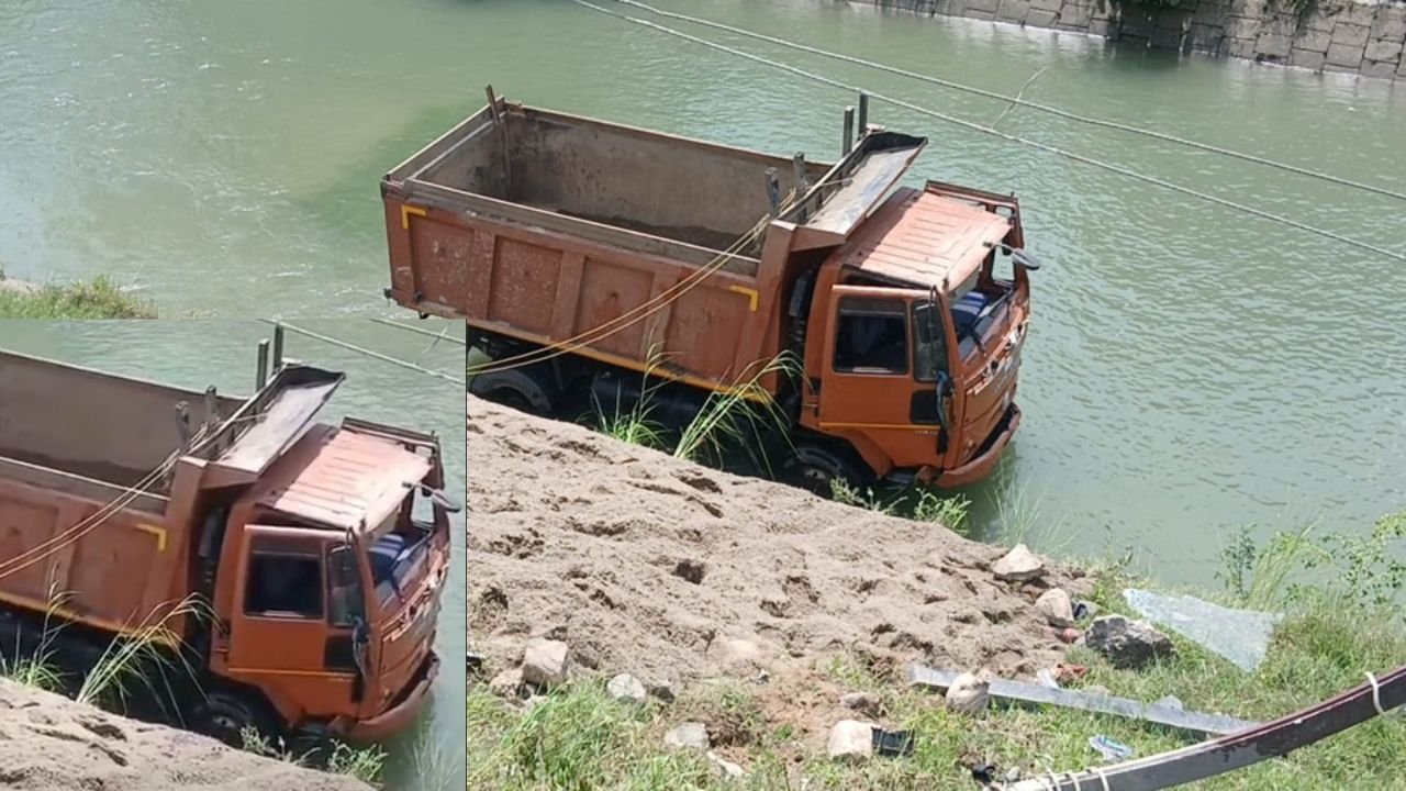 Truck UK 04 CC 6070 Broken Security Grill At Kosi Barrage Ramnagar Canal
