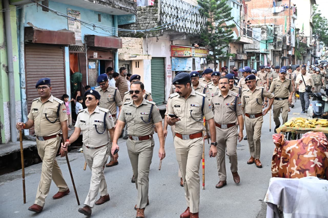 Uttarakhand Police Force And Security Concept Representing Banbhoolpura Flag March In Haldwani