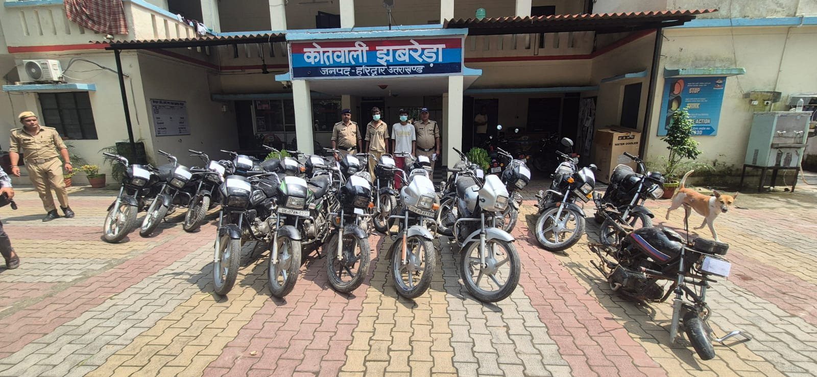 Uttarakhand Police Station And Recovered Motorcycles Concept Representing Haridwar Vehicle Theft Bust
