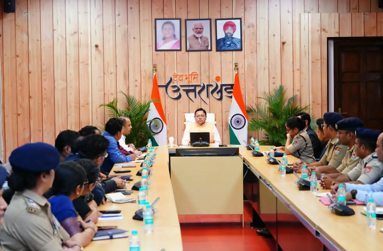 Uttarakhand Political Concept Representing CM Pushkar Singh Dhami Review Meeting with DMs and SSPs in Dehradun