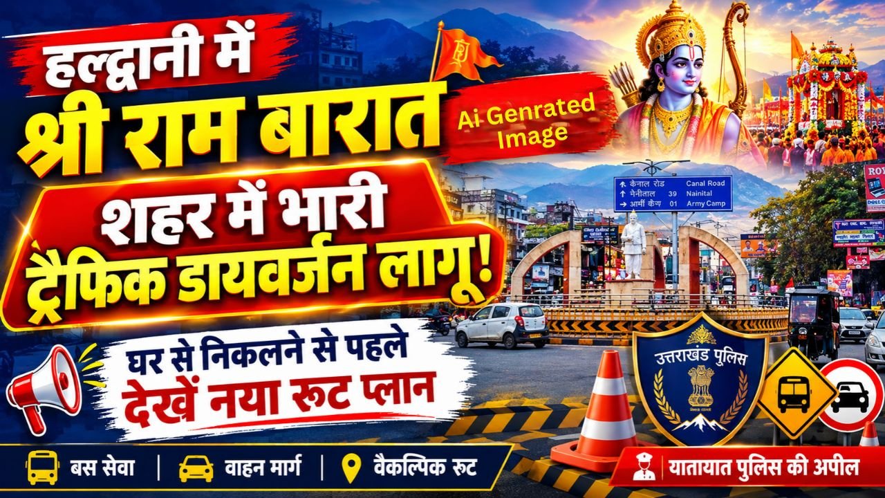 Uttarakhand Traffic Concept Representing Haldwani Traffic Diversion and Sri Ram Barat Shobha Yatra