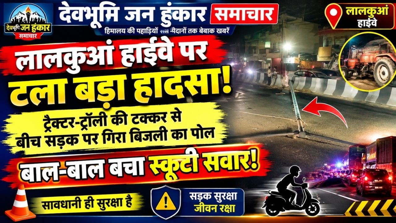 Uttarakhand Road Safety Concept Representing Tractor Trolley Accident and Fallen Electric Pole on Lalkuan Highway