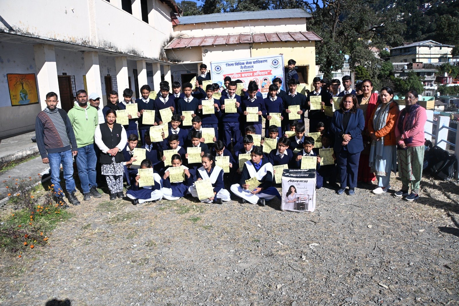 Uttarakhand Welfare Concept Representing DLSA Surakshit Bachpan Abhiyan and Water Purifier Installation in Nainital
