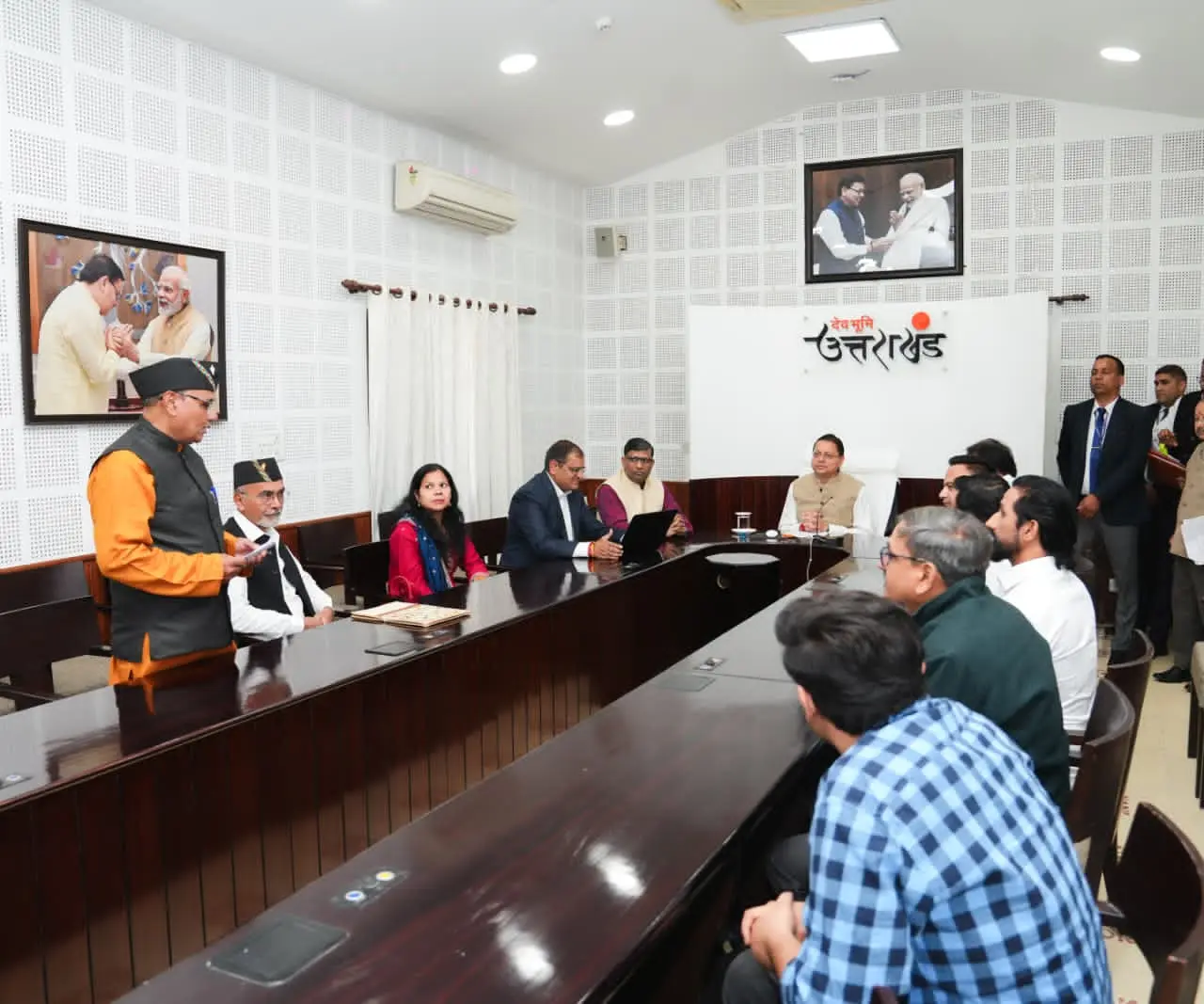 Uttarakhand Culture and Technology Concept Representing Language AI Portal Launch by CM Dhami